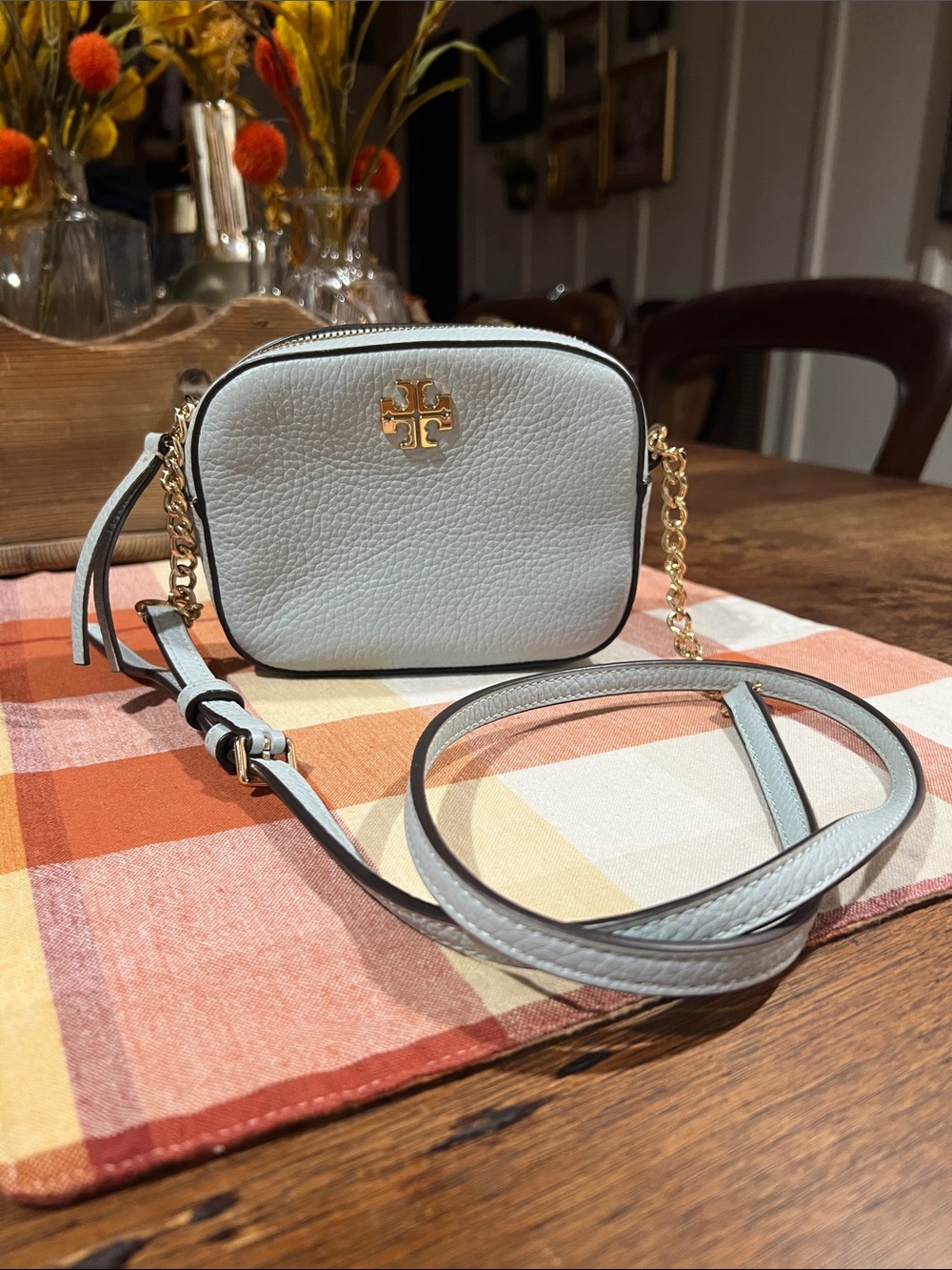 Tory Burch Light Blue Logo Round Crossbody